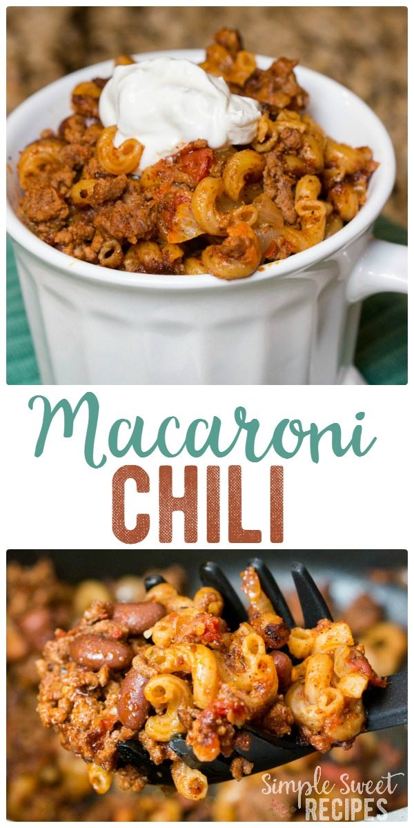 A hearty macaroni chili dinner meal that is easy and cheap to prepare. You probably have all of the ingredients already on hand! So filling with the added noodles and a one pot meal!