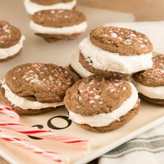 The perfect Christmas cookies, these Chocolate Peppermint Marshmallow Cream cookies will be a hit with everyone. Decadent, sweet, marshmallow cream filled! Great for holiday cookie swaps and as cookies for Santa!
