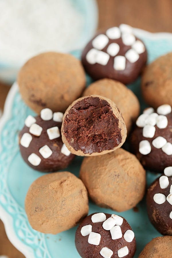 These hot chocolate truffles taste like a yummy cup of hot cocoa with two topping options! This will be a favorite Christmas dessert to share!