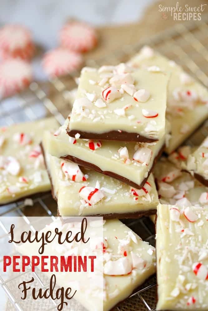 A Christmas favorite, this layered white chocolate peppermint fudge is perfect for holiday parties and gifting! Enjoy the layers of chocolate and white chocolate topped with crushed candy canes. 