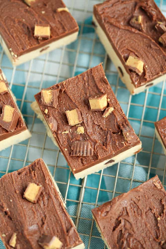 Peanut Butter Dough Bars on a cooling rack