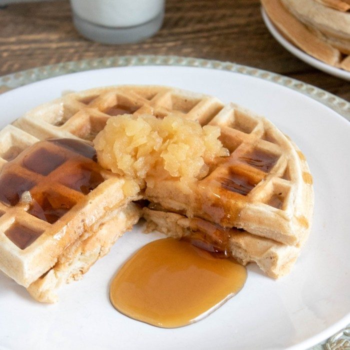 Applesauce Belgian Waffles with syrup on top