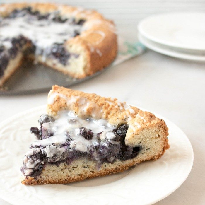 Blueberry Poppy Seed Cake on a plate