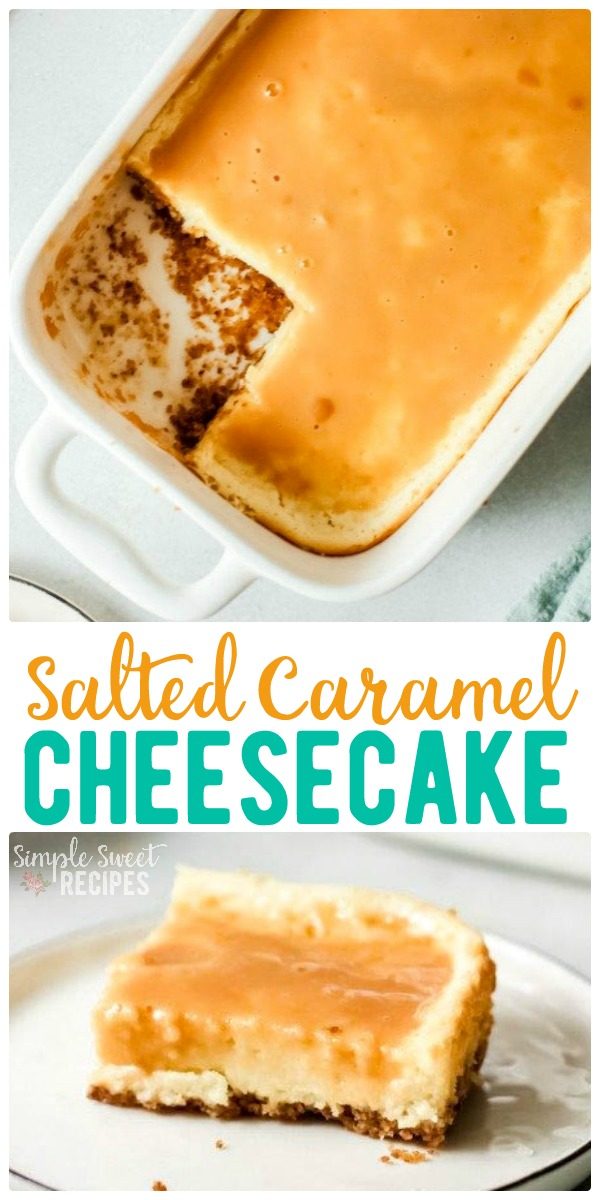 Salted Caramel Cheesecake Bars are easy to make and absolutely delicious! The perfect dessert recipe to share. 